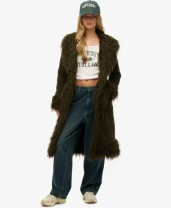 Faux Fur Lined Longline Afghan Coat