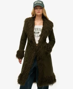 Faux Fur Lined Longline Afghan Coat