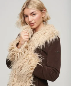 Faux Fur Lined Longline Afghan Coat