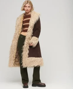 Faux Fur Lined Longline Afghan Coat