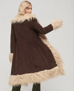 Faux Fur Lined Longline Afghan Coat