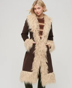 Faux Fur Lined Longline Afghan Coat