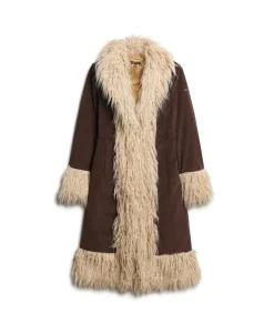 Faux Fur Lined Longline Afghan Coat