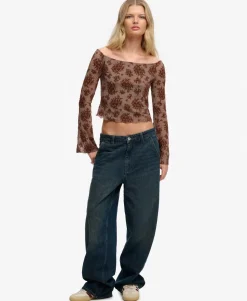 Flocked Mesh Long Sleeve Top