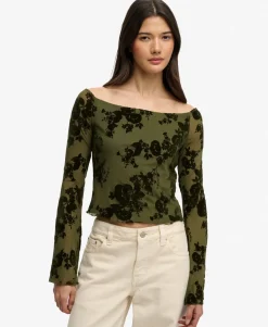 Flocked Mesh Long Sleeve Top