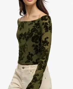 Flocked Mesh Long Sleeve Top