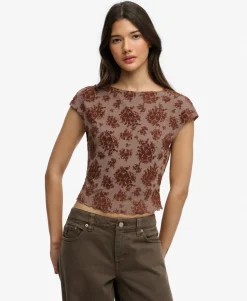 Flocked Mesh Short Sleeve Top