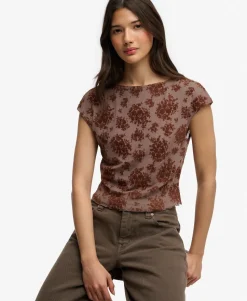 Flocked Mesh Short Sleeve Top