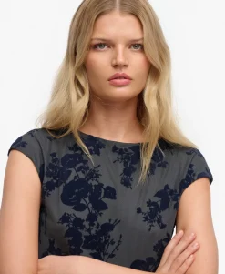 Flocked Mesh Short Sleeve Top