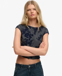 Flocked Mesh Short Sleeve Top