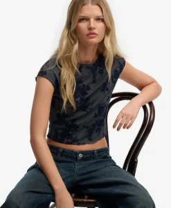 Flocked Mesh Short Sleeve Top