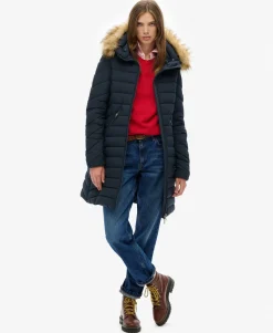 Fuji Faux Fur Hooded Mid Length Coat