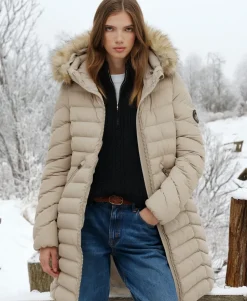 Fuji Faux Fur Hooded Mid Length Coat
