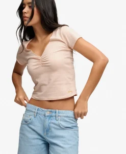 Gathered V-Neck Crop T-Shirt