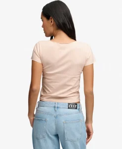 Gathered V-Neck Crop T-Shirt