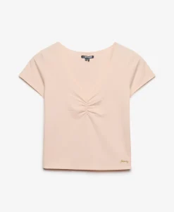 Gathered V-Neck Crop T-Shirt