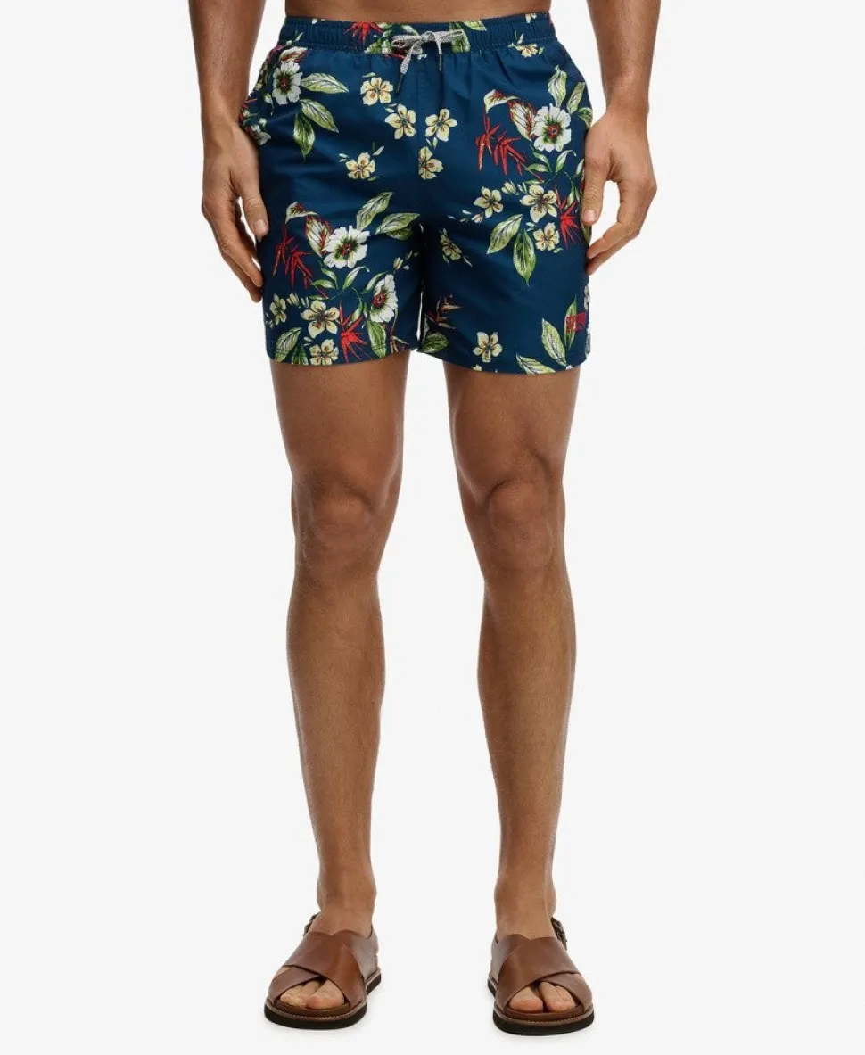 Hawaiian Print 16-inch Swim Shorts