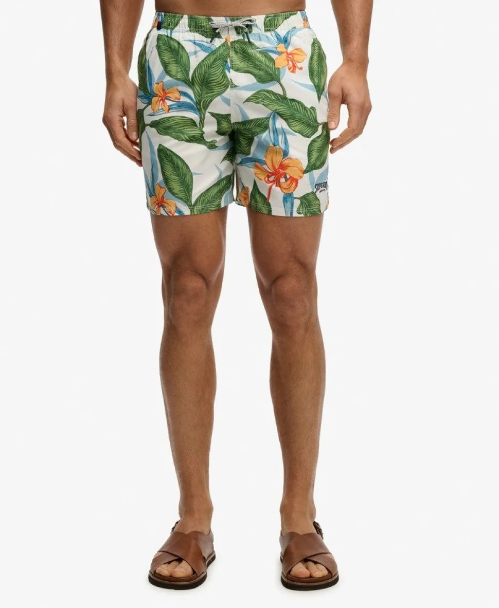 Hawaiian Print 16-inch Swim Shorts