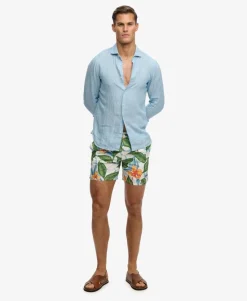 Hawaiian Print 16-inch Swim Shorts