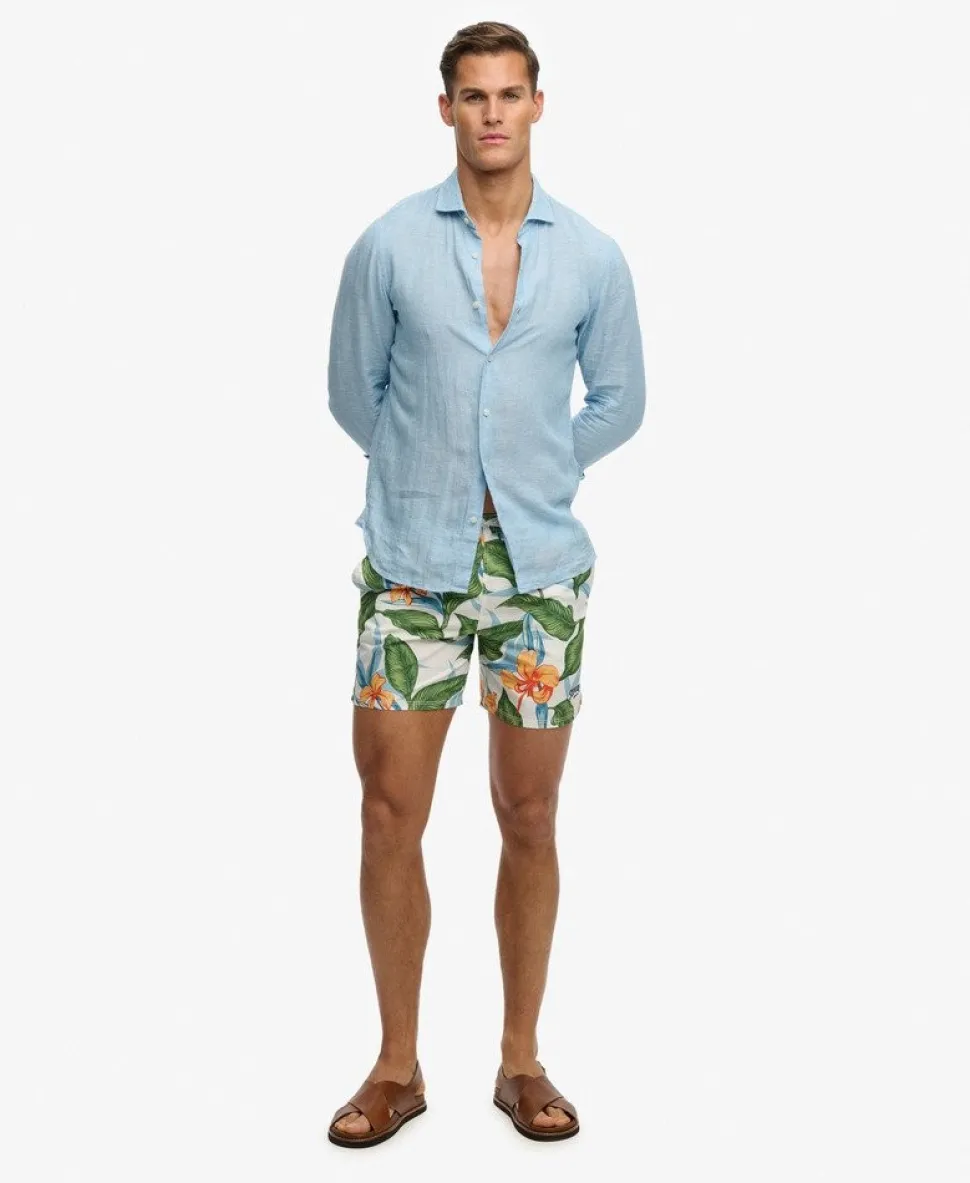Hawaiian Print 16-inch Swim Shorts