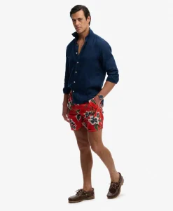 Hawaiian Print 16-inch Swim Shorts