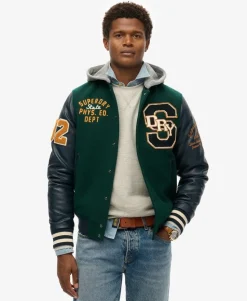 Hooded College Patched Bomber Jacket