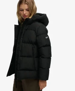 Hooded Mid Length Sports Puffer Jacket