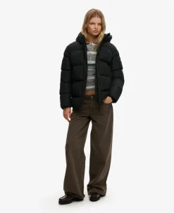 Hooded Mid Length Sports Puffer Jacket