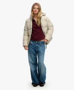Hooded Mid Length Sports Puffer Jacket