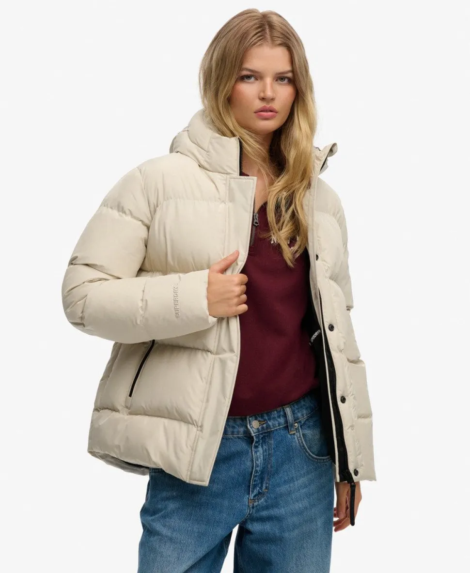 Hooded Mid Length Sports Puffer Jacket