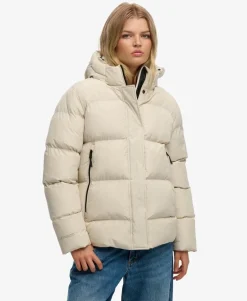 Hooded Mid Length Sports Puffer Jacket