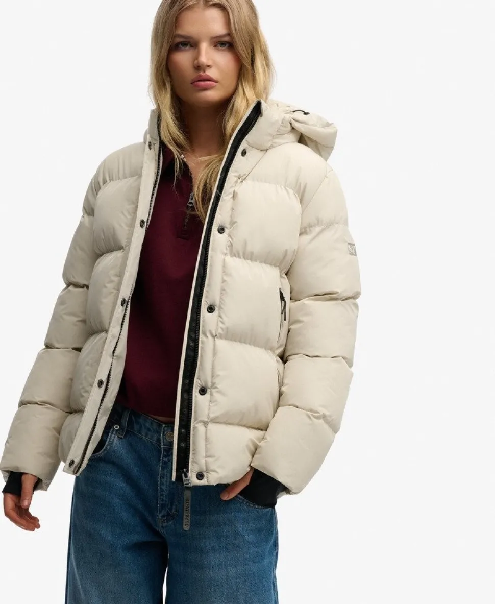 Hooded Mid Length Sports Puffer Jacket