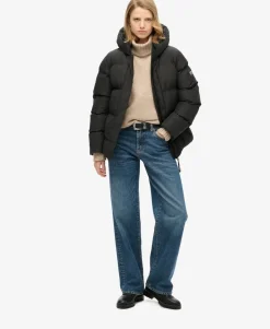 Hooded Mid Length Sports Puffer Jacket