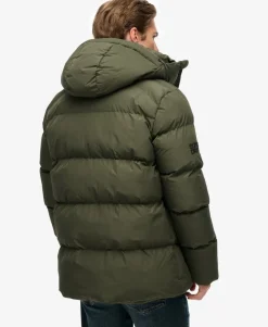 Hooded Mid Length Sports Puffer Jacket