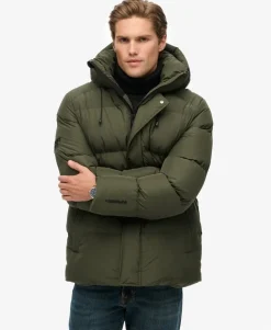 Hooded Mid Length Sports Puffer Jacket