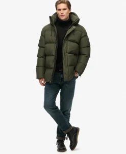 Hooded Mid Length Sports Puffer Jacket