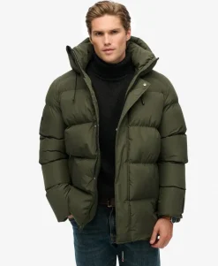 Hooded Mid Length Sports Puffer Jacket