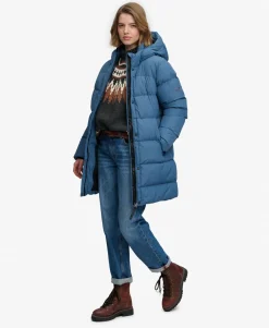 Hooded Sports Puffer Mid Length Jacket