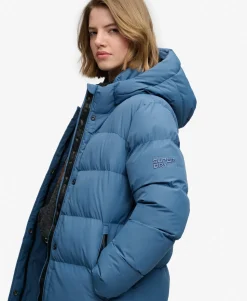 Hooded Sports Puffer Mid Length Jacket