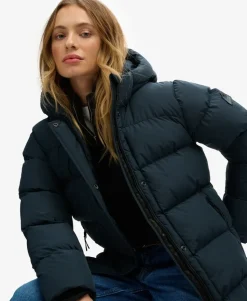 Hooded Sports Puffer Mid Length Jacket