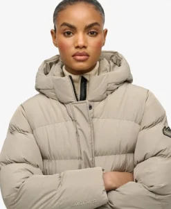 Hooded Sports Puffer Mid Length Jacket