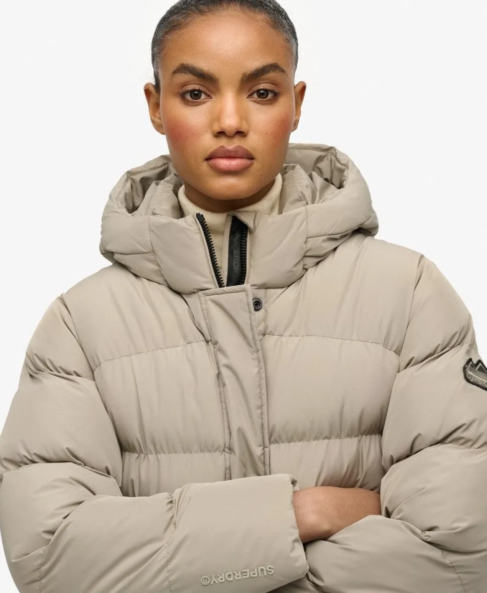 Hooded Sports Puffer Mid Length Jacket