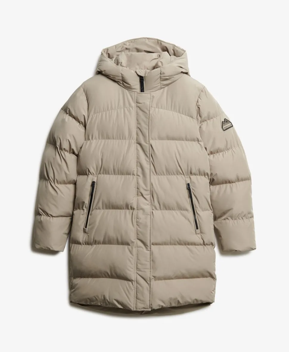 Hooded Sports Puffer Mid Length Jacket