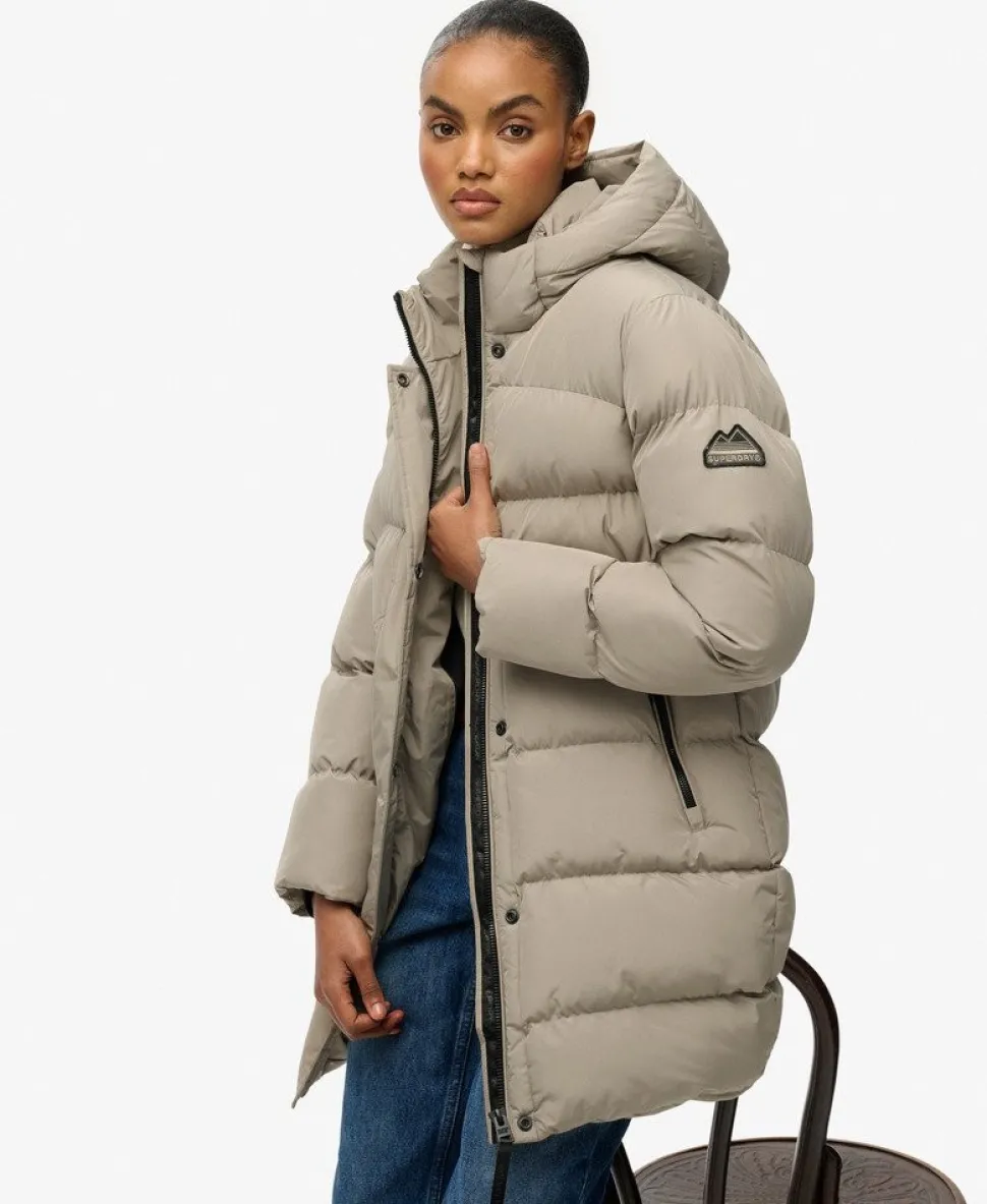 Hooded Sports Puffer Mid Length Jacket
