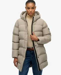 Hooded Sports Puffer Mid Length Jacket
