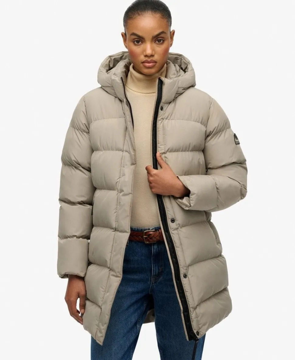 Hooded Sports Puffer Mid Length Jacket