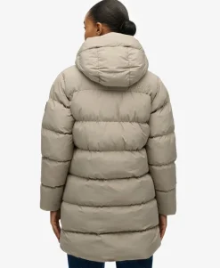 Hooded Sports Puffer Mid Length Jacket