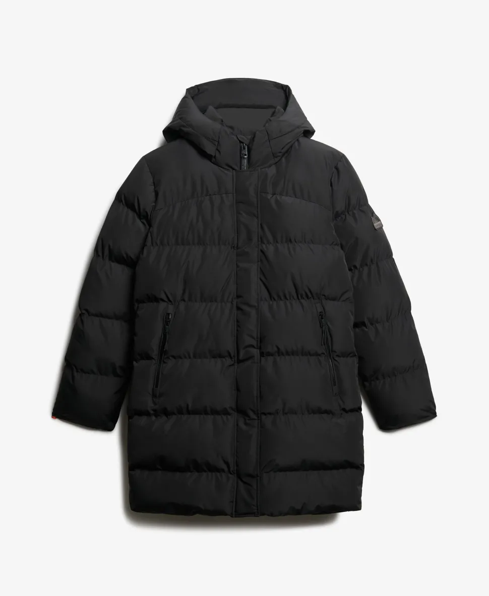 Hooded Sports Puffer Mid Length Jacket