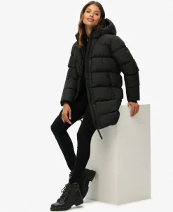 Hooded Sports Puffer Mid Length Jacket