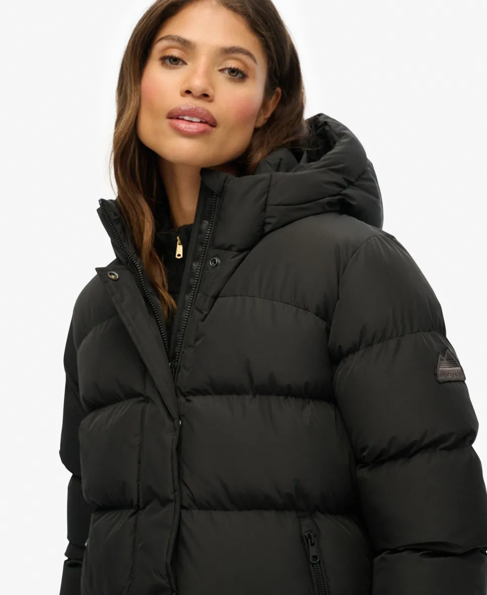 Hooded Sports Puffer Mid Length Jacket